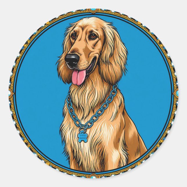 Dog Portrait in Ornate Frame Classic Round Sticker (Front)