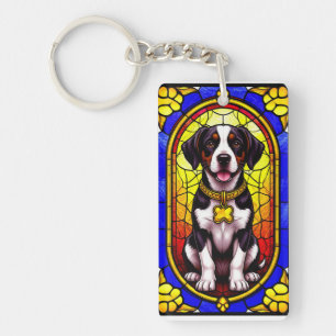 Dog Portrait in Stained Glass Artwork Key Ring