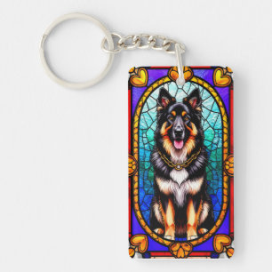 Dog Portrait in Stained Glass Artwork Key Ring