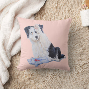 dog portrait of cute border collie puppy cushion