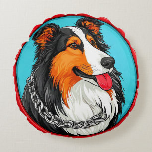 Dog Portrait Ornate Artistic Style Round Cushion