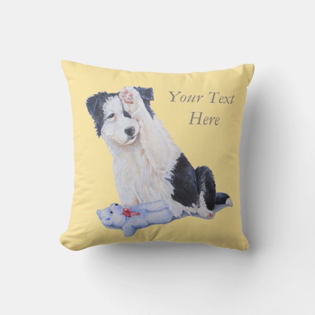 dog portrait painting of cute border collie puppy cushion (Front)