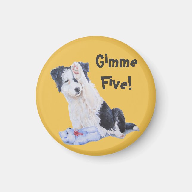 dog portrait painting of cute border collie puppy magnet (Front)