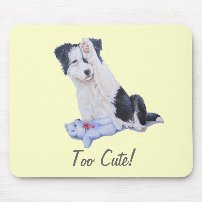 dog portrait painting of cute border collie puppy mouse pad (Front)