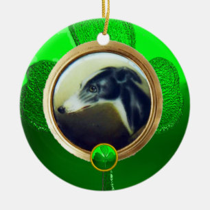 DOG PORTRAITS /Irish Greyhound Gold Photo Template Ceramic Tree Decoration