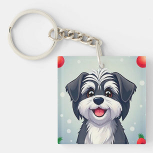 Dog Posing Among Festive Christmas Decorations Key Ring
