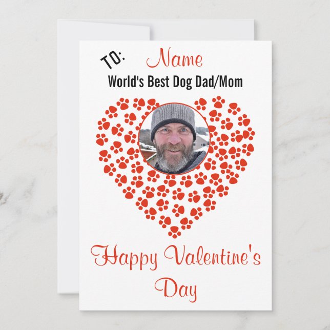 Dog Print Customisable Valentine's Message Holiday Card (Front)