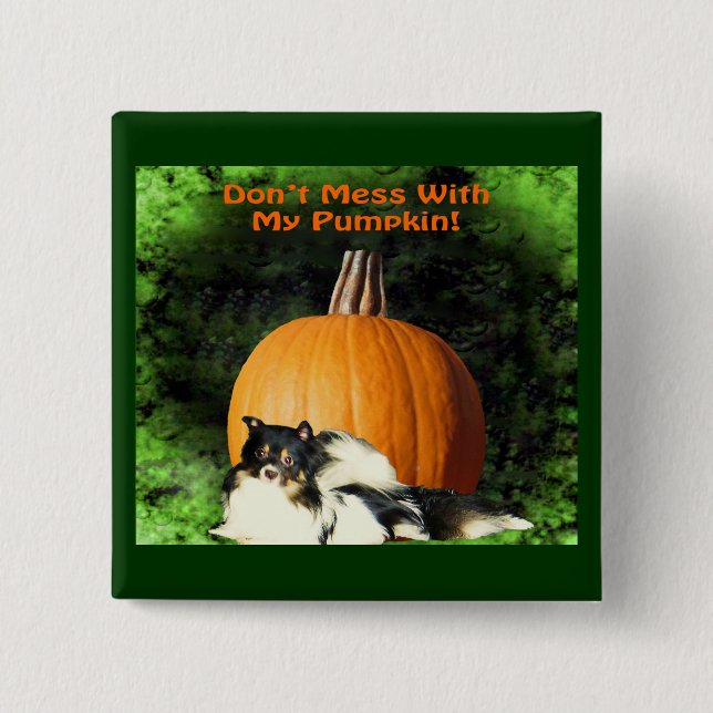Dog Protecting Large Pumpkin 15 Cm Square Badge (Front)