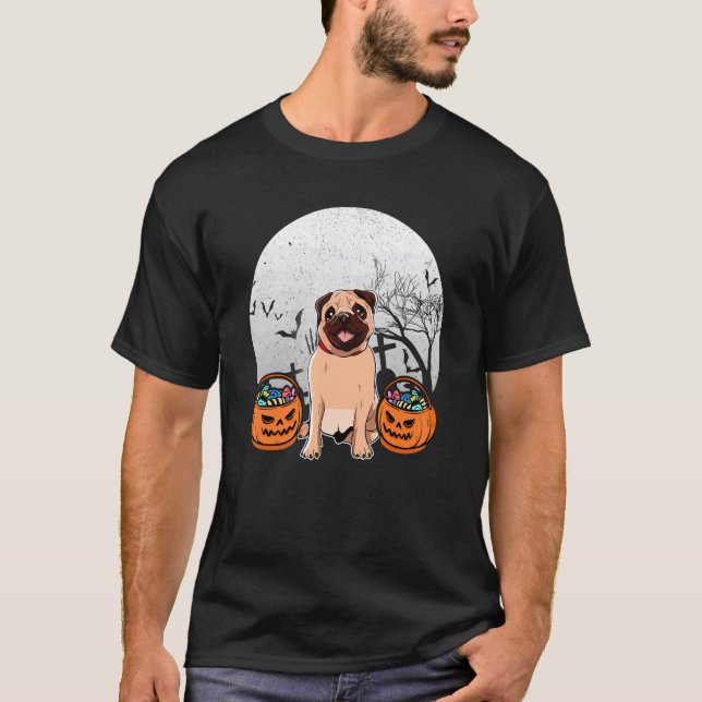 Dog Pug and the moon Tees Halloween (Front)