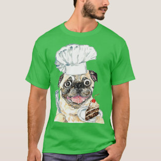 Dog pug chocolate cake watercolor painting T-Shirt