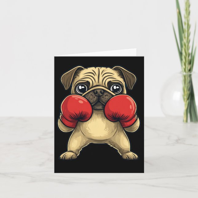 Dog Pug Dressed As A Boxer Funny Boxing  Card (Front)