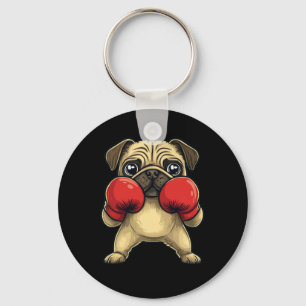 Dog Pug Dressed As A Boxer Funny Boxing Key Ring