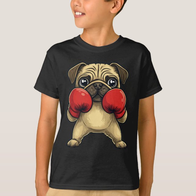 Dog Pug Dressed As A Boxer Funny Boxing  T-Shirt (Front)