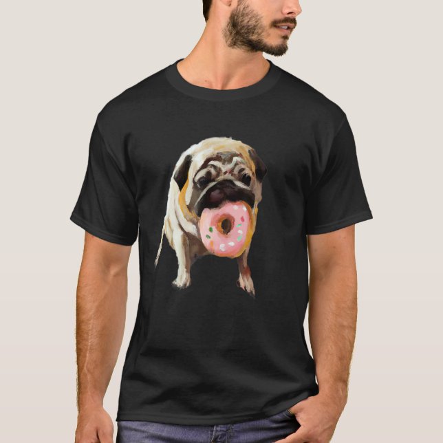 Dog Pug Eating Doughnut 1 T-Shirt (Front)