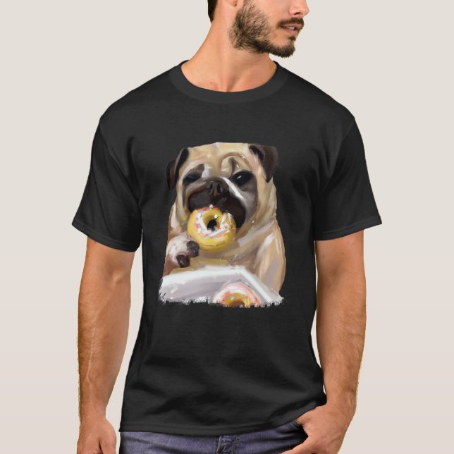 Dog Pug Eating Doughnut 3 T-Shirt (Front)