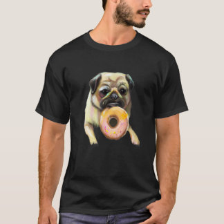Dog Pug Eating Doughnut T-Shirt