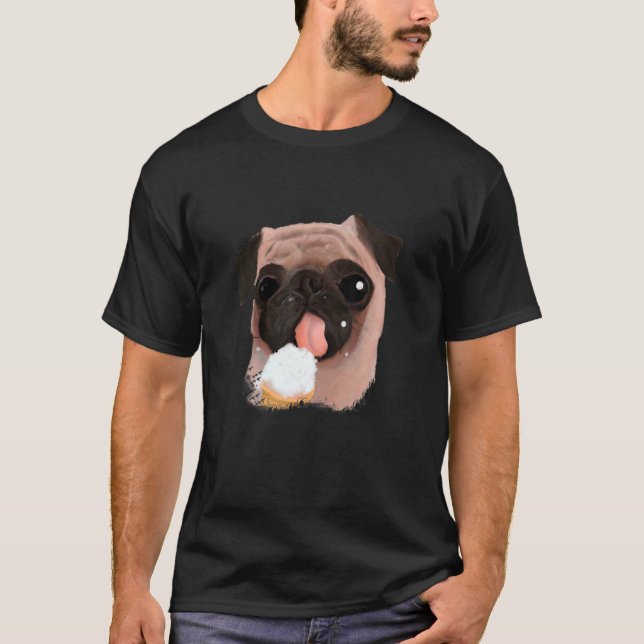 Dog Pug Eating Ice Cream  Cute 1 T-Shirt (Front)