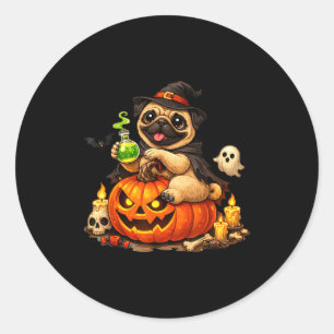 Dog pug jack o lantern pumpkin halloween classic round sticker