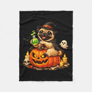 Dog pug jack o lantern pumpkin halloween fleece blanket