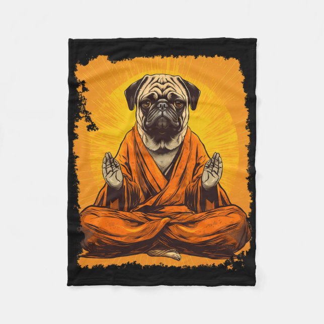 Dog Pug Meditation Yoga  Fleece Blanket (Front)