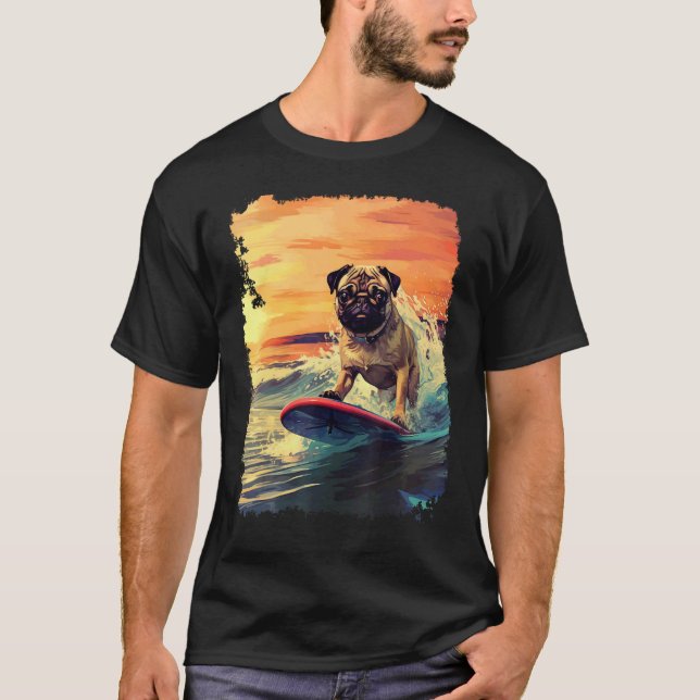 Dog Pug Paddle Board T-Shirt (Front)
