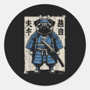 Dog Pug Samurai Funny Japanese Warrior Art Men Wom Classic Round Sticker