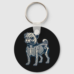 Dog Pug Skeleton Halloween Key Ring
