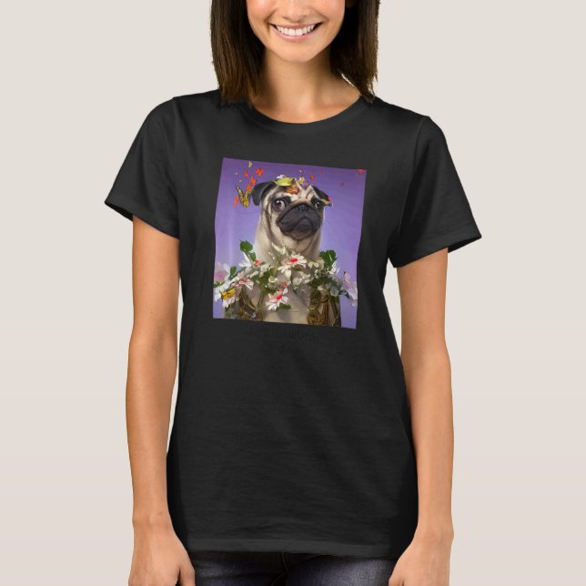 Dog pug wearing flowers T-Shirt (Front)