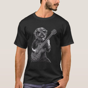 Dog Pug Wearing Sunglasses Playing Guitar Musician T-Shirt