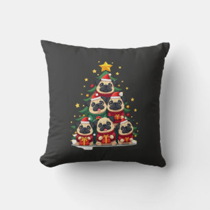 Dog Pugs Christmas Tree Cute Xmas (1) Cushion