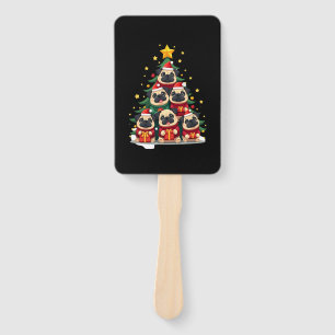 Dog Pugs Christmas Tree Cute Xmas (1) Hand Fan