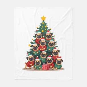 Dog Pugs Christmas Tree Cute Xmas (2) Fleece Blanket