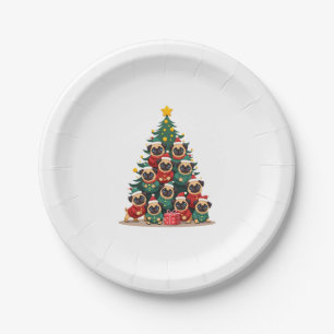 Dog Pugs Christmas Tree Cute Xmas (2) Paper Plate