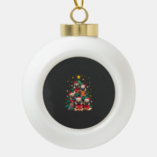 Dog Pugs Christmas Tree Cute Xmas (3) Ceramic Ball Christmas Ornament