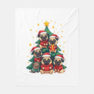 Dog Pugs Christmas Tree Cute Xmas (3) Fleece Blanket