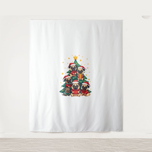 Dog Pugs Christmas Tree Cute Xmas (3) Tapestry (Front)