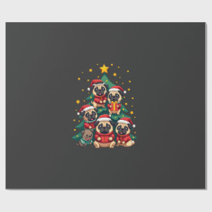 Dog Pugs Christmas Tree Cute Xmas (3) Wrapping Paper