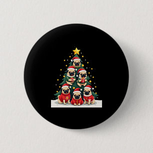 Dog Pugs Christmas Tree Cute Xmas (4) 6 Cm Round Badge