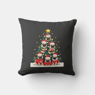 Dog Pugs Christmas Tree Cute Xmas (4) Cushion