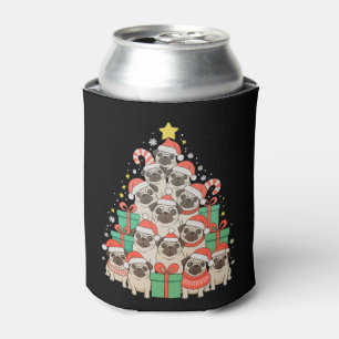 Dog Pugs Christmas Tree Xmas Dad Mum Family Can Cooler