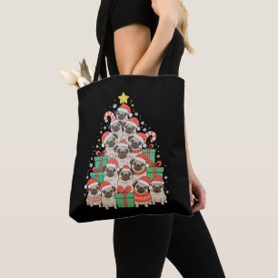 Dog Pugs Christmas Tree Xmas Dad Mum Family Tote Bag