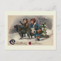 "Dog Pulling Sled" Christmas Postcard