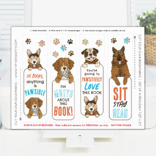 Dog Puns Cut Your Own DIY Funny Bookmarks Sheet Poster