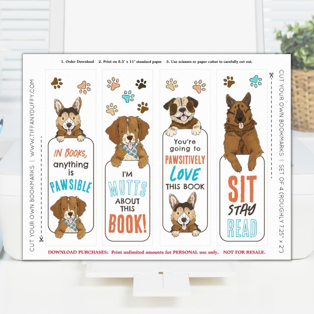 Dog Puns Cut Your Own DIY Funny Bookmarks Sheet Poster (Creator Uploaded)
