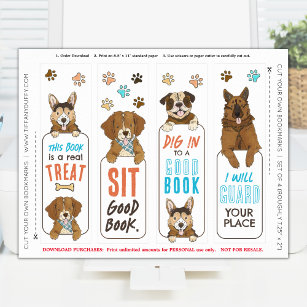 Dog Puns Funny Bookmarks Printable Sheet Poster