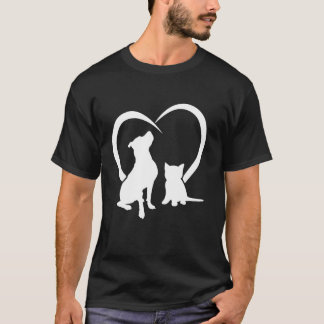 Dog Puppy and Baby Cat Heart Cute Dog and Funny Ca T-Shirt