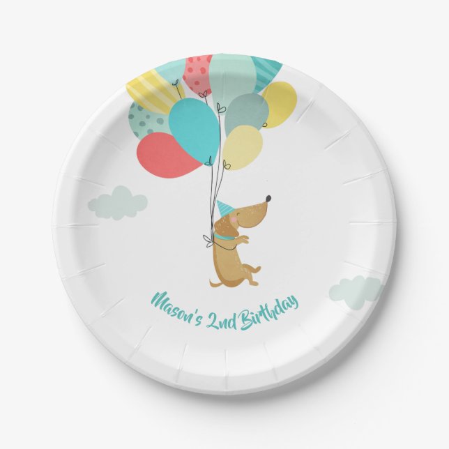 Dog puppy Birthday Paper Plates Paw-ty Blue Boy (Front)