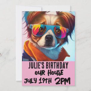 DOG PUPPY FUNY KIDS PINK BIRTHDAY INVITATIONS