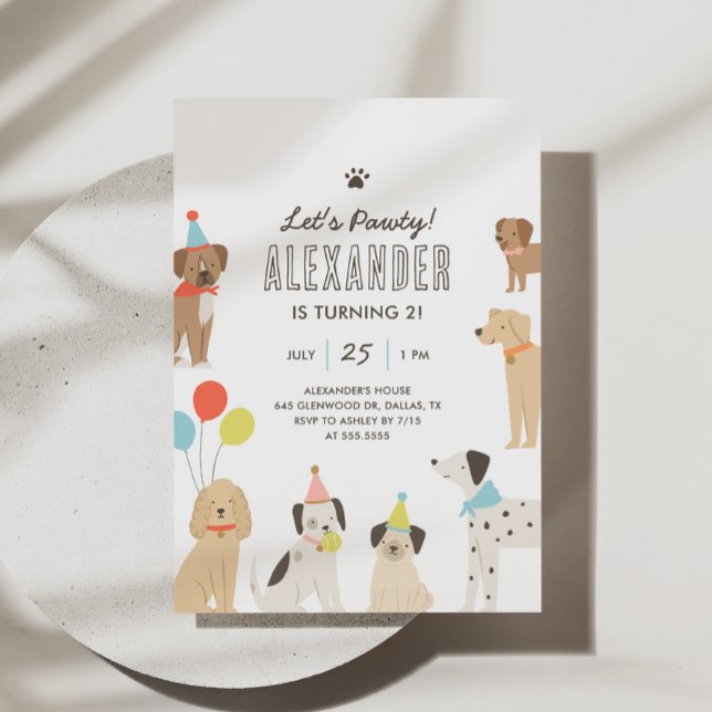 Dog Puppy Let's Pawty Birthday Invitation (Creator Uploaded)