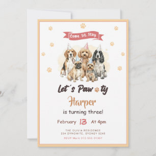 Dog Puppy Pet Lets Pawty Birthday Party Invitation